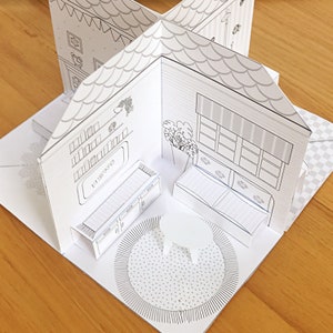 DIY Printable Paper Pop-Up Dollhouse No. 1 w/Kitchen, Bathroom, Livingroom, Bedroom/3D Project zdjęcie 2