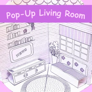 Printable Pop-Up Livingroom to Color & Assemble, Instant Download