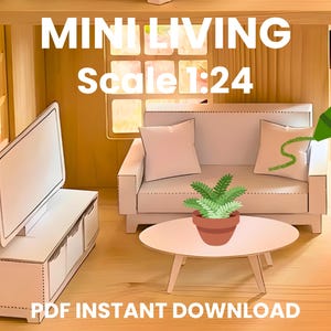 Zestaw do samodzielnego wykonania miniaturowego domku dla lalek, meble do druku, komplet wypoczynkowy w skali 1:24, plik PDF do natychmiastowego pobrania