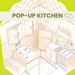 Pop Up Küche, Ausmalaktivität für Kinder, Puppenhaus Projekt, PDF Instant Download