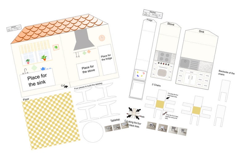 Kit de création de maison de poupée en papier imprimable bricolage avec chambre, salon, salle de bain, cuisine/projet 3D pour enfants image 9