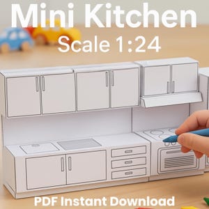 Scale 1:24 DIY Dollhouse Kitchen, Miniature Furniture Set  - Instant Printable PDF Craft Kit