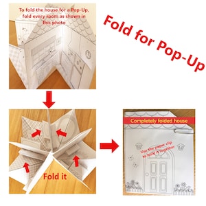 DIY Printable Paper Pop-Up Dollhouse No. 1 w/Kitchen, Bathroom, Livingroom, Bedroom/3D Project zdjęcie 9
