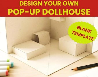Pop Up House Blank Template for Individual Design – Kids Art Projects - Instant Download