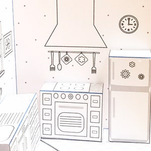 DIY Printable Paper Pop-Up Kitchen NO. 1 to Color & Assemble/Kids 3D Paper Craft Project image 4