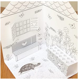 Kit fai da te per realizzare una casa delle bambole pop-up con giardino, modello di casa di carta stampabile, download immediato, materiali didattici
