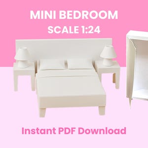 Scale 1:24 DIY Dollhouse Bedroom, Miniature Furniture Set  - Instant Printable PDF Craft Kit