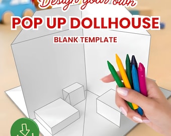 Pop Up House Blank Template for Individual Design – Kids Art Projects - Instant Download