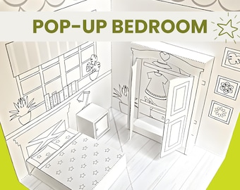 Pop Up Room, Cut and Color, DIY Dollhouse Kit, Printable PDF Instant Download