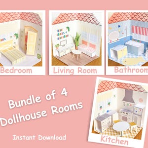 Printable Dollhouse with 4 Rooms to Assemble - PDF Files Instant Download
