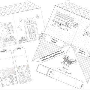 DIY bedruckbare Pop-up-Küche aus Papier Nr. 1 zum Ausmalen und Zusammenbauen/3D-Papierbastelprojekt für Kinder Bild 6