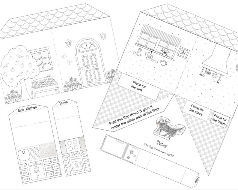 DIY Printable Paper Pop-Up Kitchen NO. 1 to Color & Assemble/Kids 3D Paper Craft Project image 6