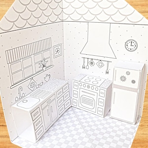 DIY Printable Paper Pop-Up Kitchen NO. 1 to Color & Assemble/Kids 3D Paper Craft Project image 3