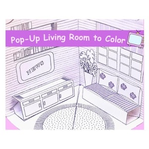 Pop-Up Puppenhaus Wohnzimmer DIY Bastelset, druckbare Papierhaus Vorlage, sofortiger Download, Lernmaterialien