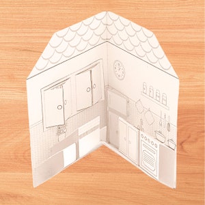 DIY Printable Paper Pop-Up Kitchen No.2 to Color & Assemble/Kids 3D Paper Craft Activity zdjęcie 5