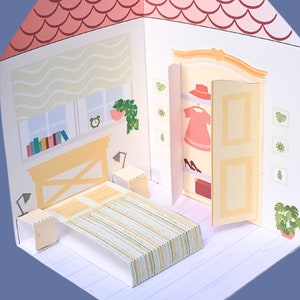Kit de création de maison de poupée en papier imprimable bricolage avec chambre, salon, salle de bain, cuisine/projet 3D pour enfants image 7