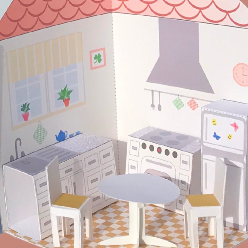 Kit de création de maison de poupée en papier imprimable bricolage avec chambre, salon, salle de bain, cuisine/projet 3D pour enfants image 6