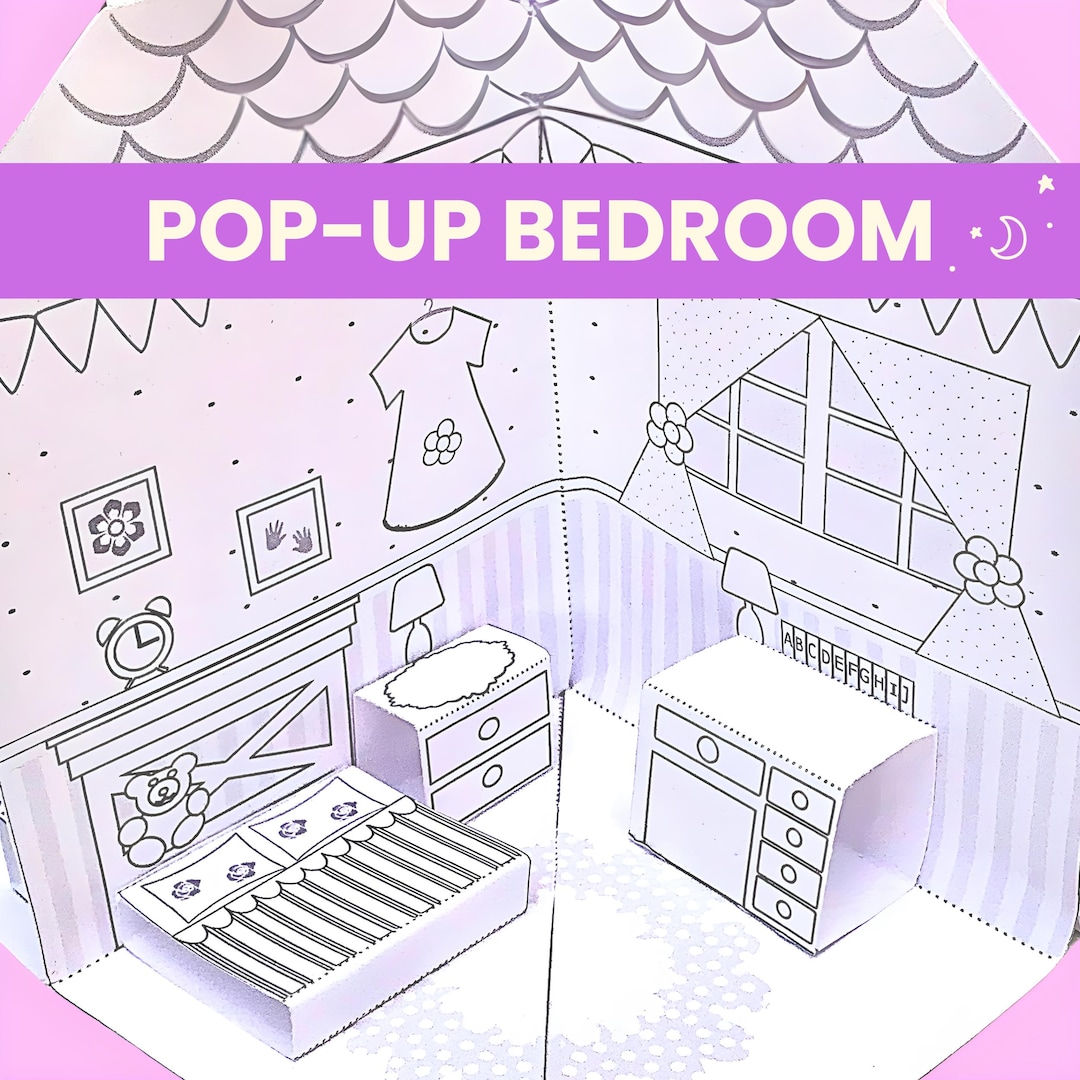 Pop up Bedroom, Dollhouse Mini Room, Coloring Activity, PDF Instant ...