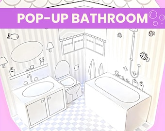 Pop Up Bathroom, Printable Dollhouse, Coloring Activity, PDF Instant Download