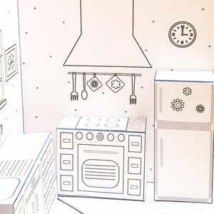 Pop-Up Puppenhaus Küche Nr. 1 DIY Bastelset, bedruckbare Papierhaus Vorlage, sofort downloadbar