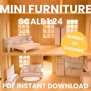 DIY Puppenhaus Mini Möbel, Miniatur Kit - 1:24 Maßstab Küche, Schlafzimmer & Wohnzimmer