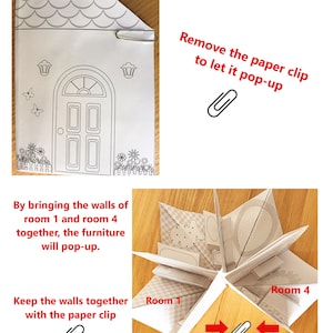 DIY Printable Paper Pop-Up Dollhouse No. 1 w/Kitchen, Bathroom, Livingroom, Bedroom/3D Project zdjęcie 10