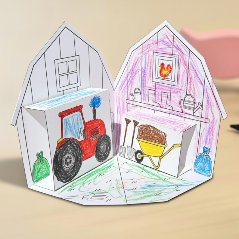Printable Pop up Barn, Coloring Activity, Fall Craft, Thanksgiving Card ...