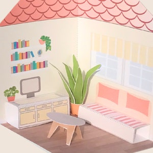 Kit de création de maison de poupée en papier imprimable bricolage avec chambre, salon, salle de bain, cuisine/projet 3D pour enfants image 4