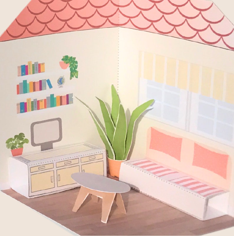 Kit de création de maison de poupée en papier imprimable bricolage avec chambre, salon, salle de bain, cuisine/projet 3D pour enfants image 4
