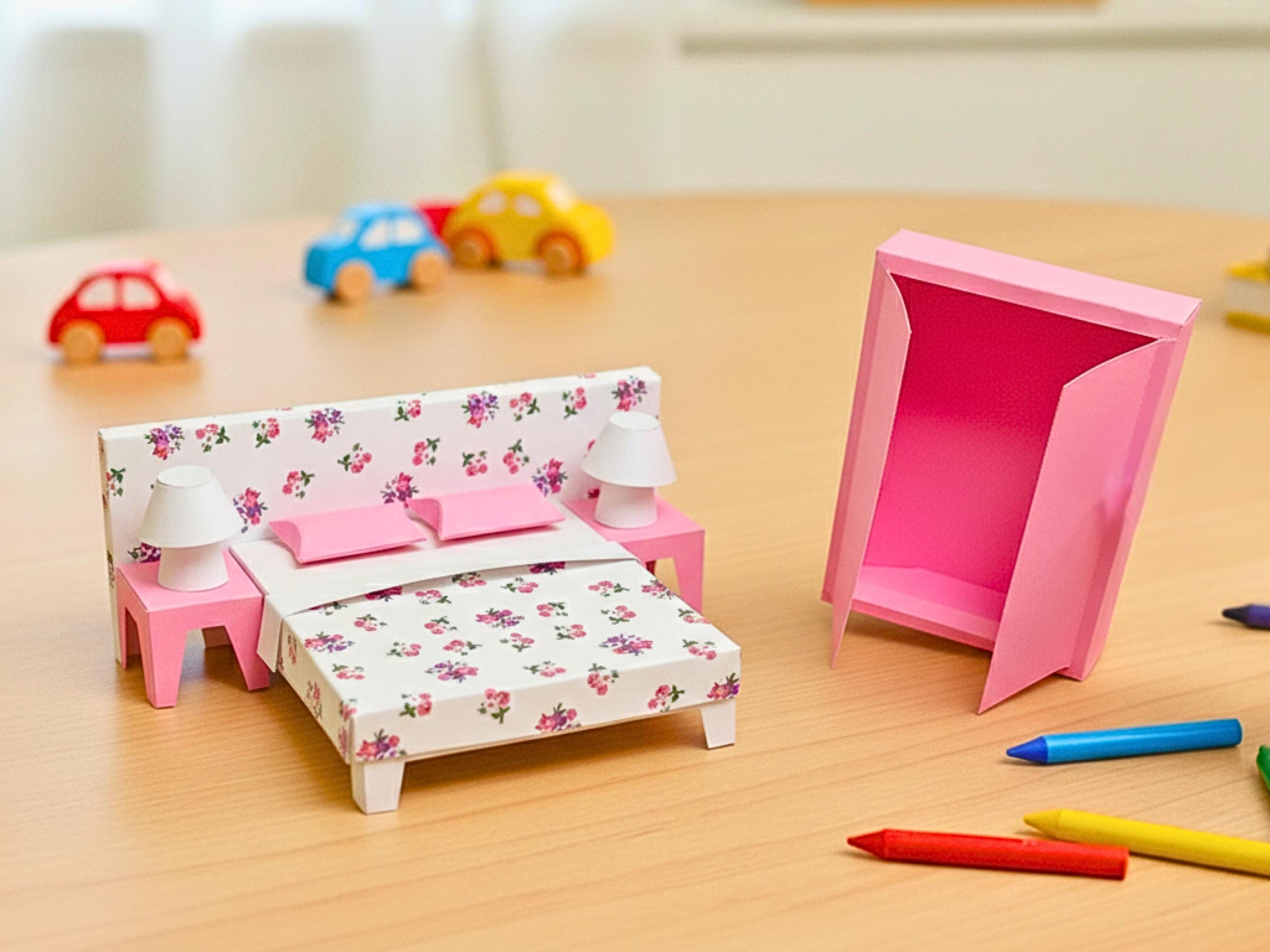 DIY Miniature Dollhouse Kit, Printable Furniture, Bedroom Scale 1:24 ...