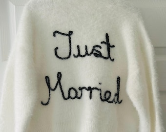 Hand Embroidered Fluffy &quot;Just Married&quot; Cardigan