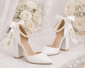 Gepersonaliseerde hakken met lint | Blokhakken | Trouwschoenen | Bruidsmode | Gesloten teen