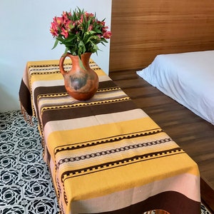 Yellow & Brown Cotton Mexican Tablecloth - Various Colors