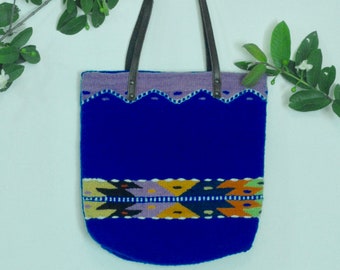 Sac mexicain tissé en bleu et lavande