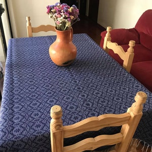 Blue Patterned Cotton Mexican Tablecloth