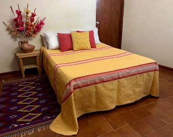 Yellow & Orange Mexican Bedspread: Various Sizes