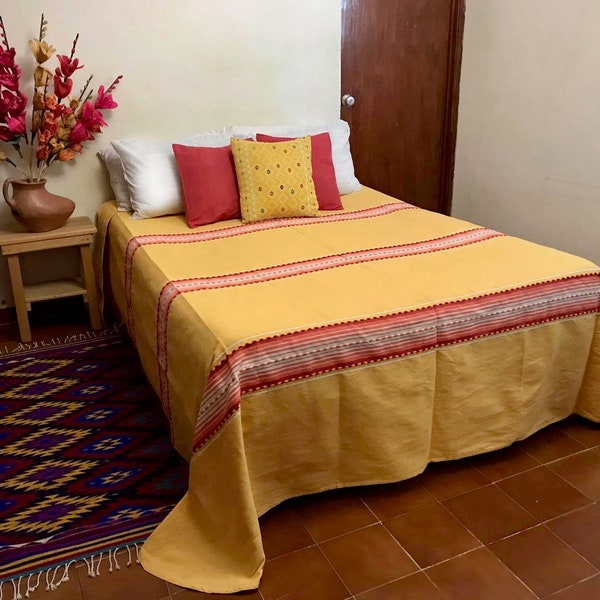 Yellow & Orange Mexican Bedspread: Various Sizes