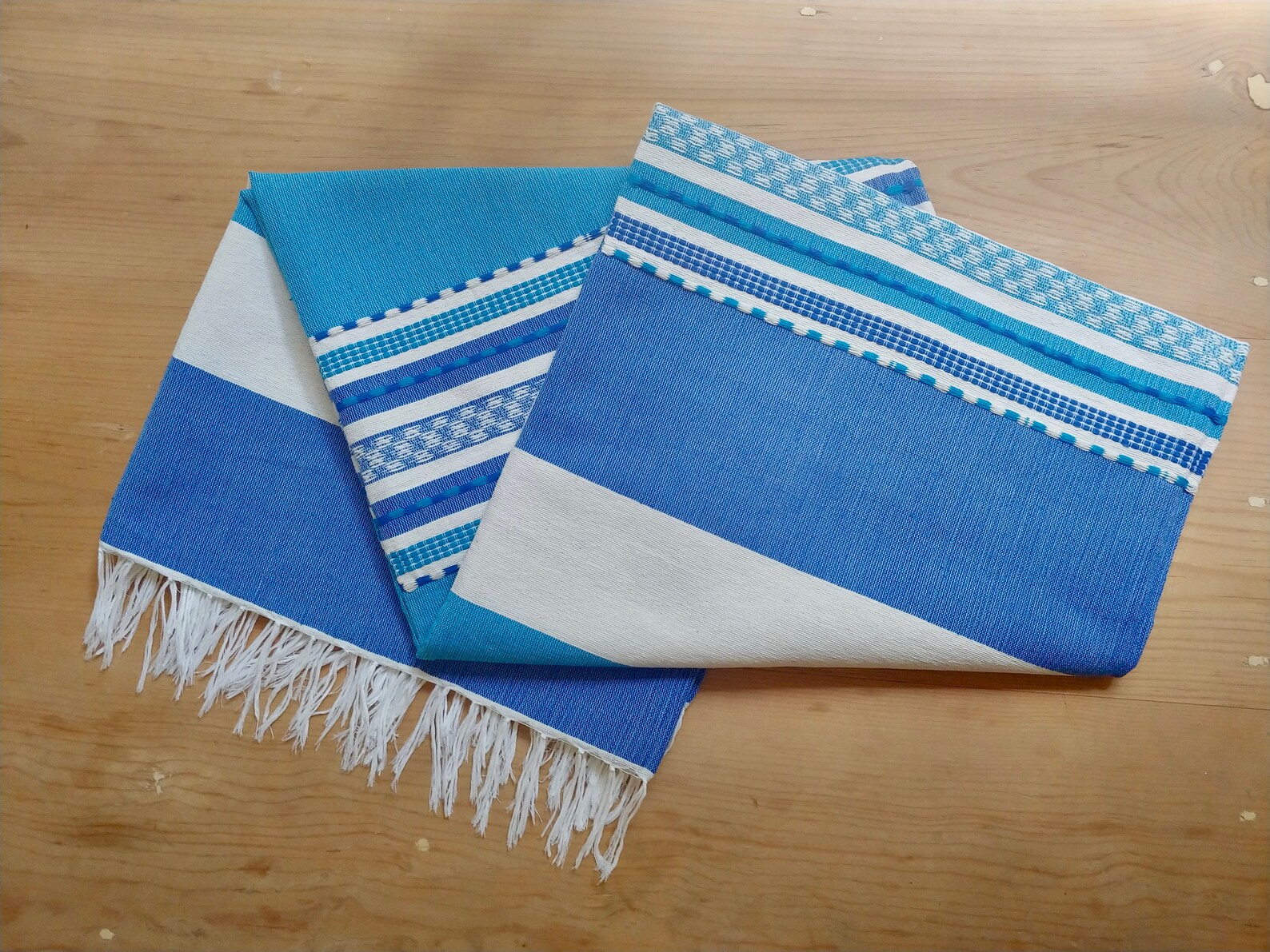 Blue & White Cotton Mexican Tablecloth Various Sizes Etsy