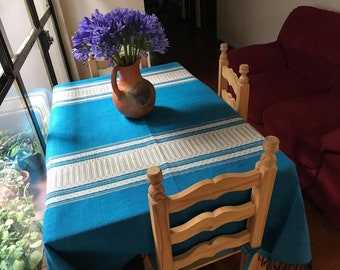 Blue Cotton Mexican Tablecloth - Various Sizes
