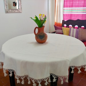 White Cotton Mexican Tablecloth - Various Sizes