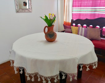 White Cotton Mexican Tablecloth - Various Sizes