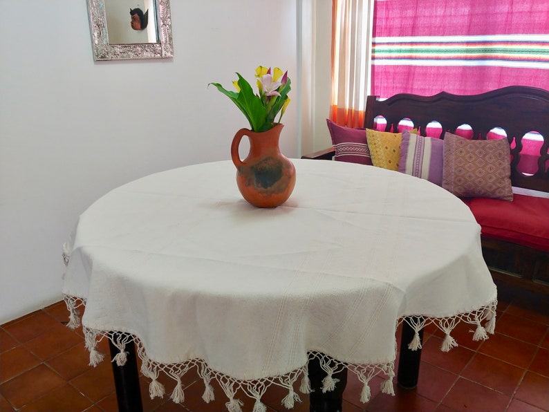 White Cotton Mexican Tablecloth - Various Sizes