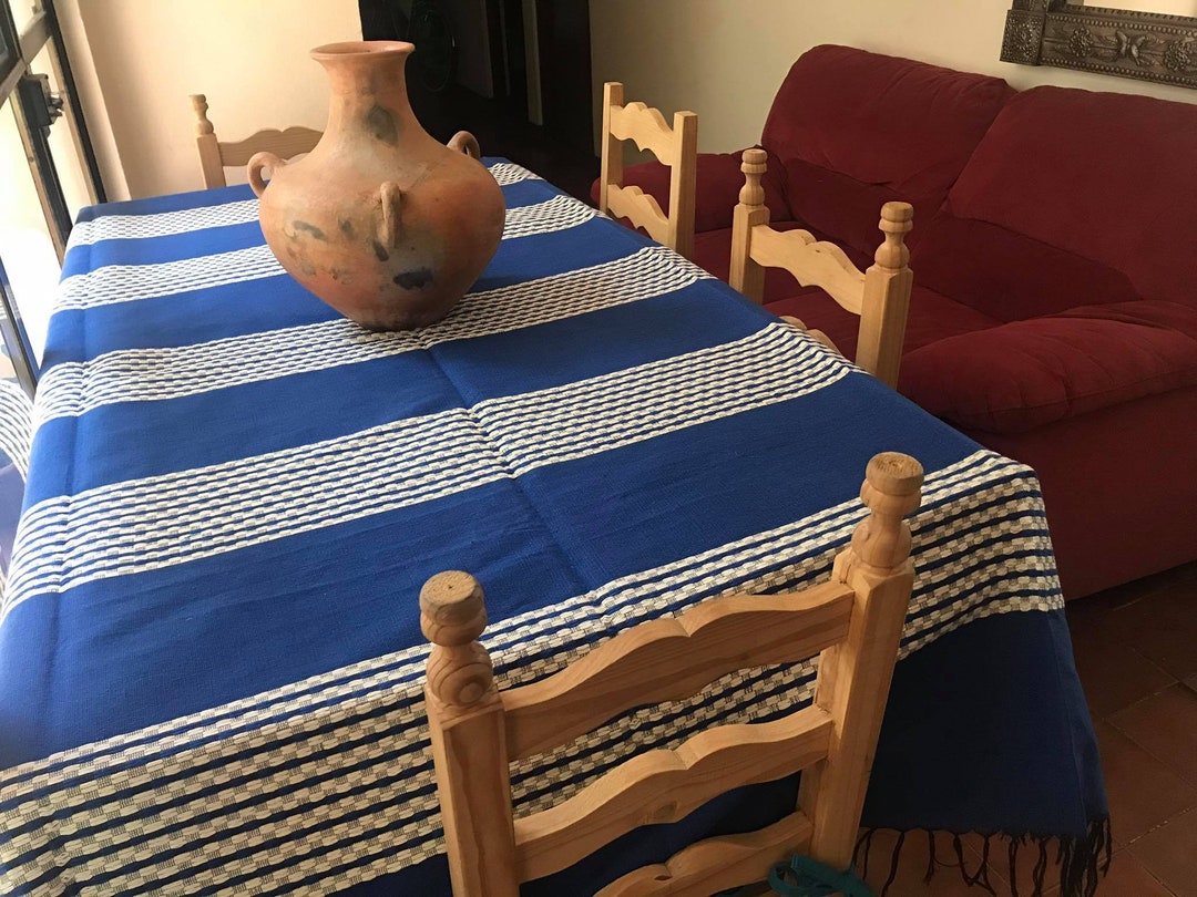 Blue, Black, & White Cotton Mexican Tablecloth Various Sizes Etsy