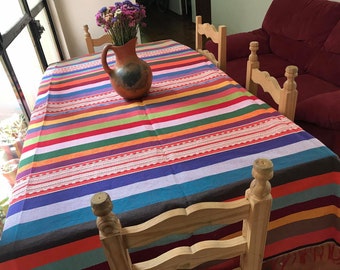 Colorful Striped Cotton Mexican Tablecloth