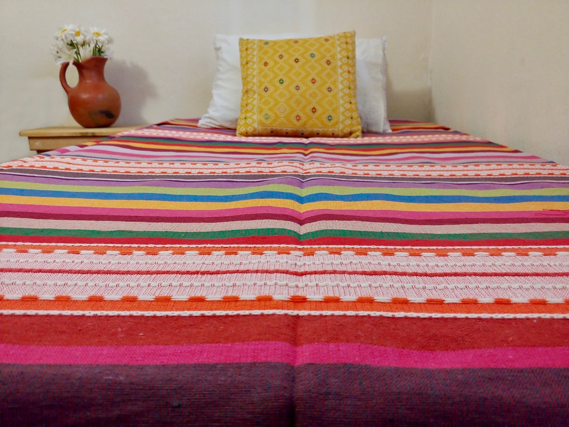 Mexican Bedspread in Colorful Stripes Various sizes Etsy