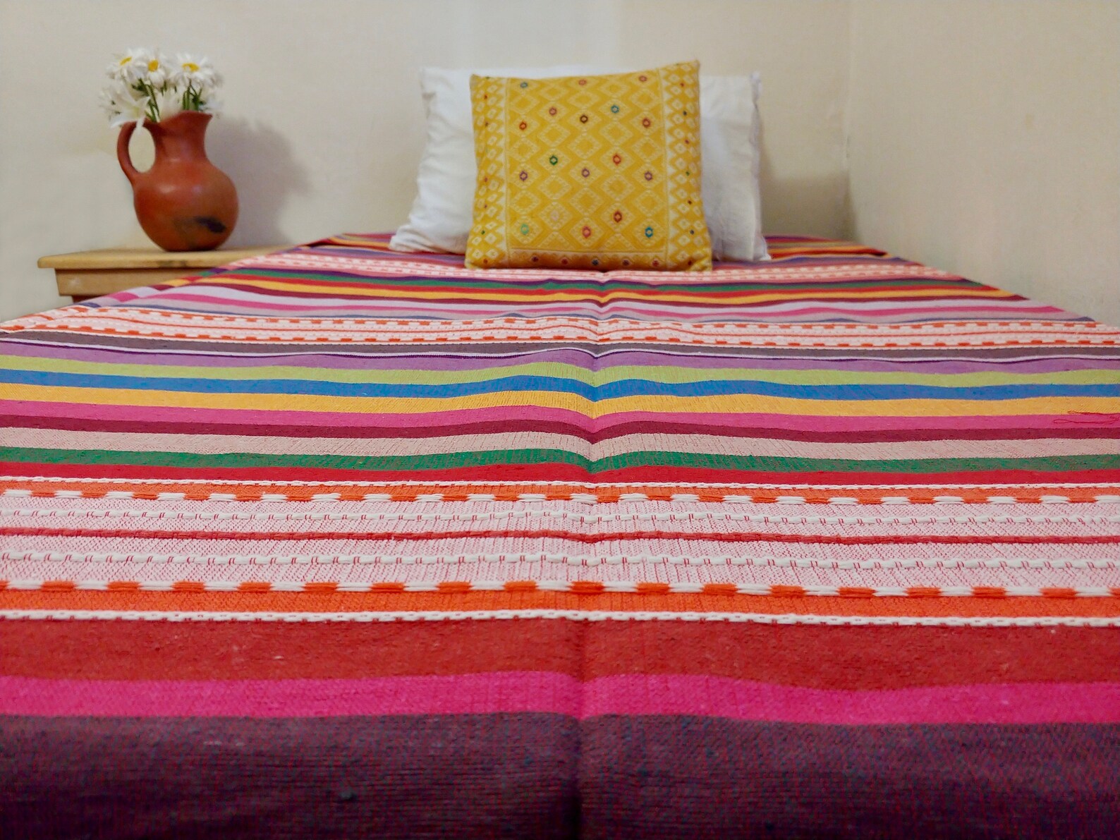 Colorful Striped Mexican Bedspread Various Sizes Etsy