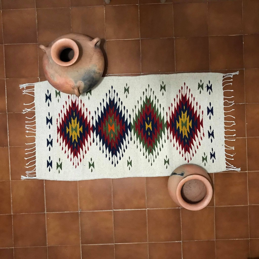 Latin Pattern Rugs White Geometric Patterned Mexican Rug - Etsy