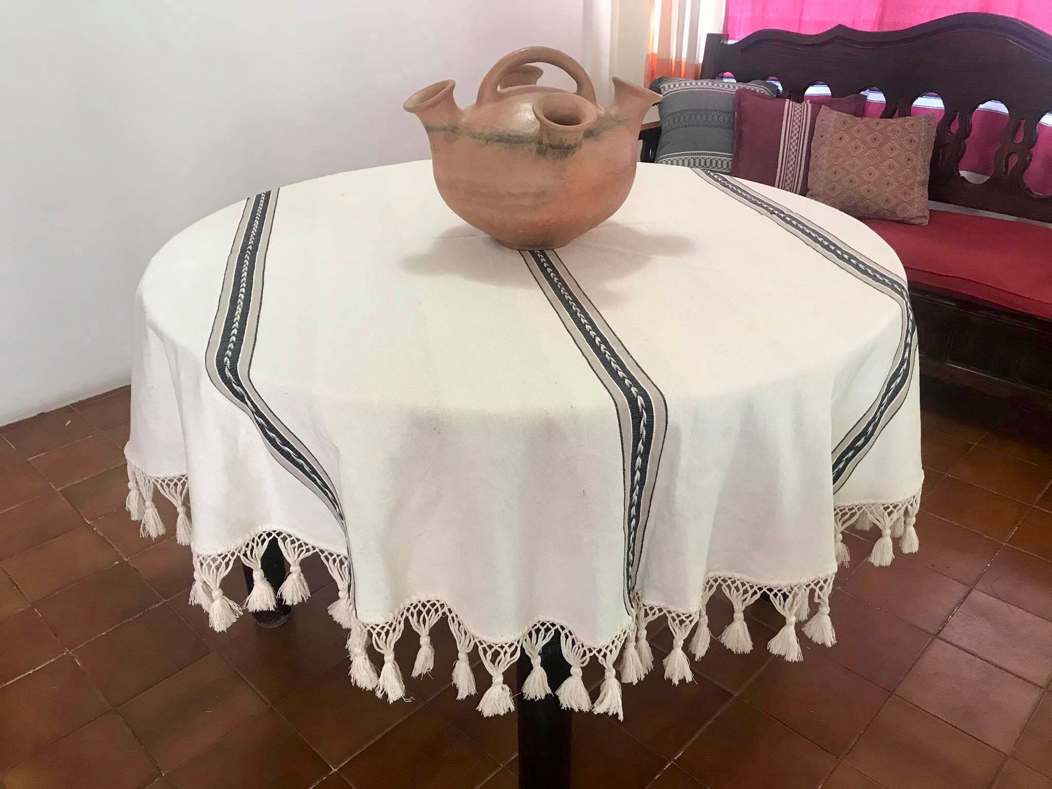 Striped Cotton Mexican Tablecloth in White Gray & Black Etsy