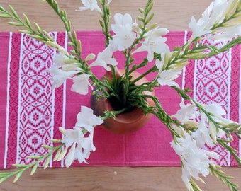 Pink & White Mexican Table Runner: Various Sizes