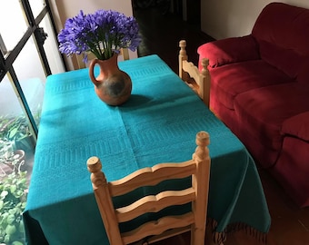 Turquoise Cotton Mexican Tablecloth - Various Sizes